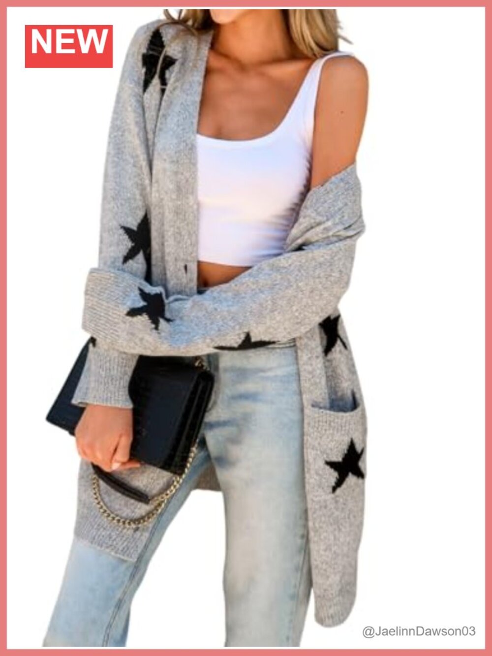 Women's Star Pattern Button Front Longline Cardigan Sweater Coat